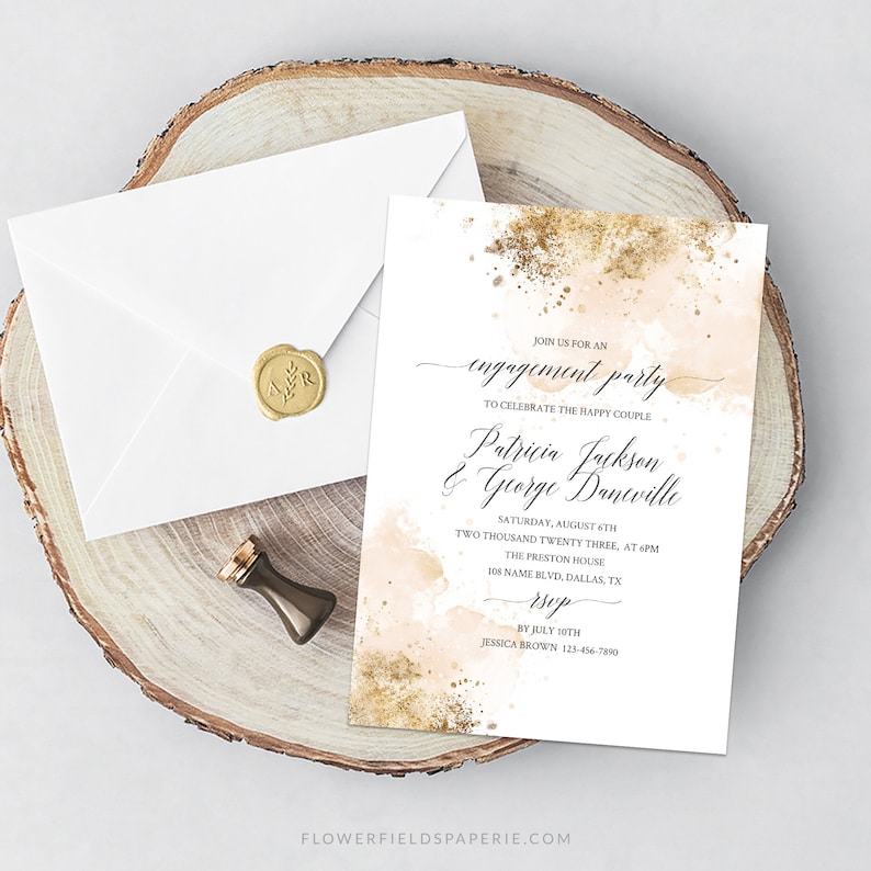 Engagement Party Invitation, Luxury Engagement Party Invite, Classy Engagement Template, Blush and Gold Glitter DIY Invite 022-116 image 2