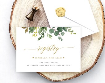 Registry Card Editable Template, Rustic Greenery Wedding Registry Insert, Bridal Registry, Boho Floral Enclosure Card Template #018-125