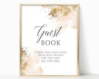 Guest Book Sign Template, Printable Guest Book Sign, Blush and Gold Glitter Guestbook Sign, Luxury Wedding signs, Party signs  #022-139