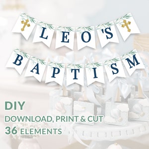 Printable Baptism Banner Boy, First Holy Communion Banner, Baby Christening, 1st Communion, DIY Baptism Party Decorations, DOWNLOAD 027-101 image 2