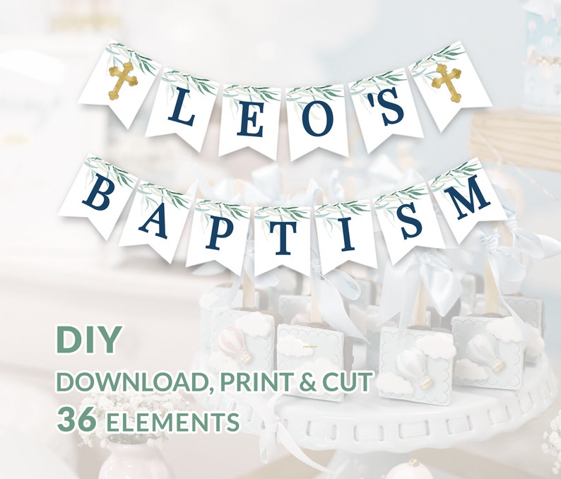 Printable Baptism Banner Boy, First Holy Communion Banner, Baby Christening, 1st Communion, DIY Baptism Party Decorations, DOWNLOAD 027-101 image 2