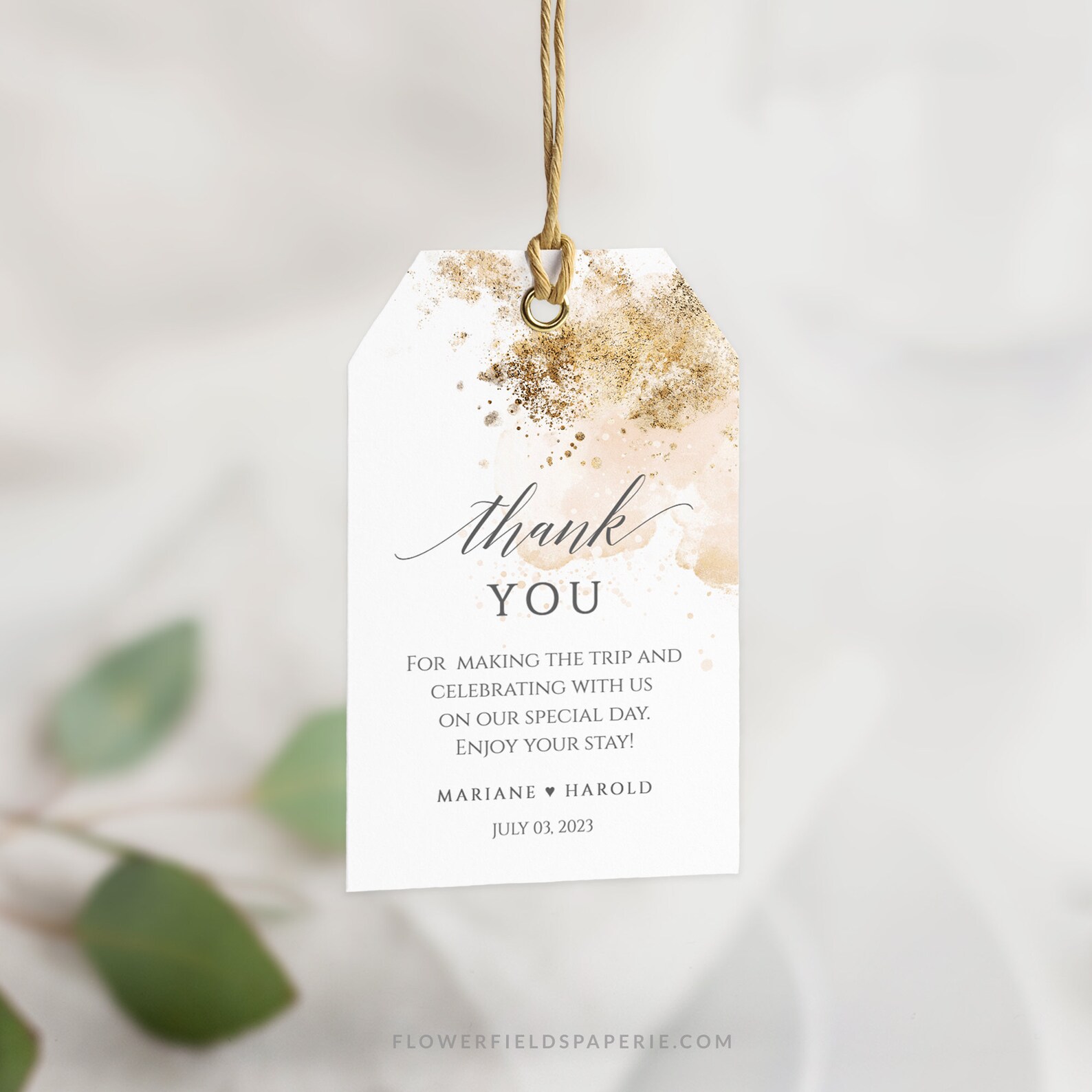 Favor Tag Template Blush and Gold Glitter Wedding Gift Tag Etsy