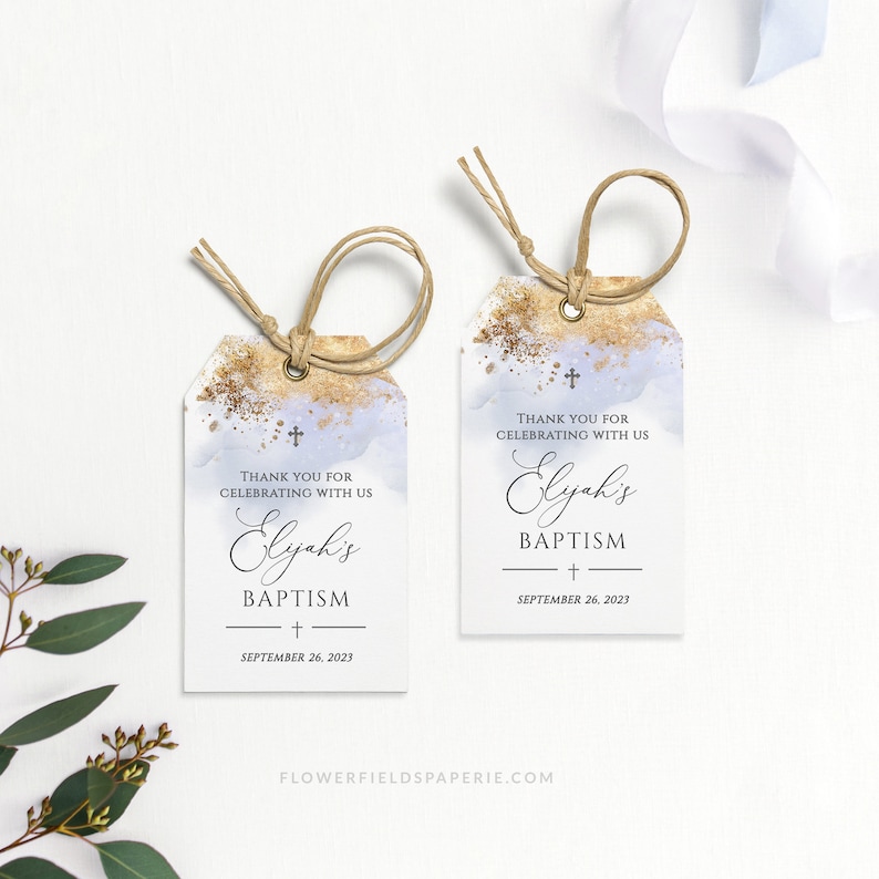 Christening Favor Tag Template Boy Baptism Gift Tag Dusty Etsy