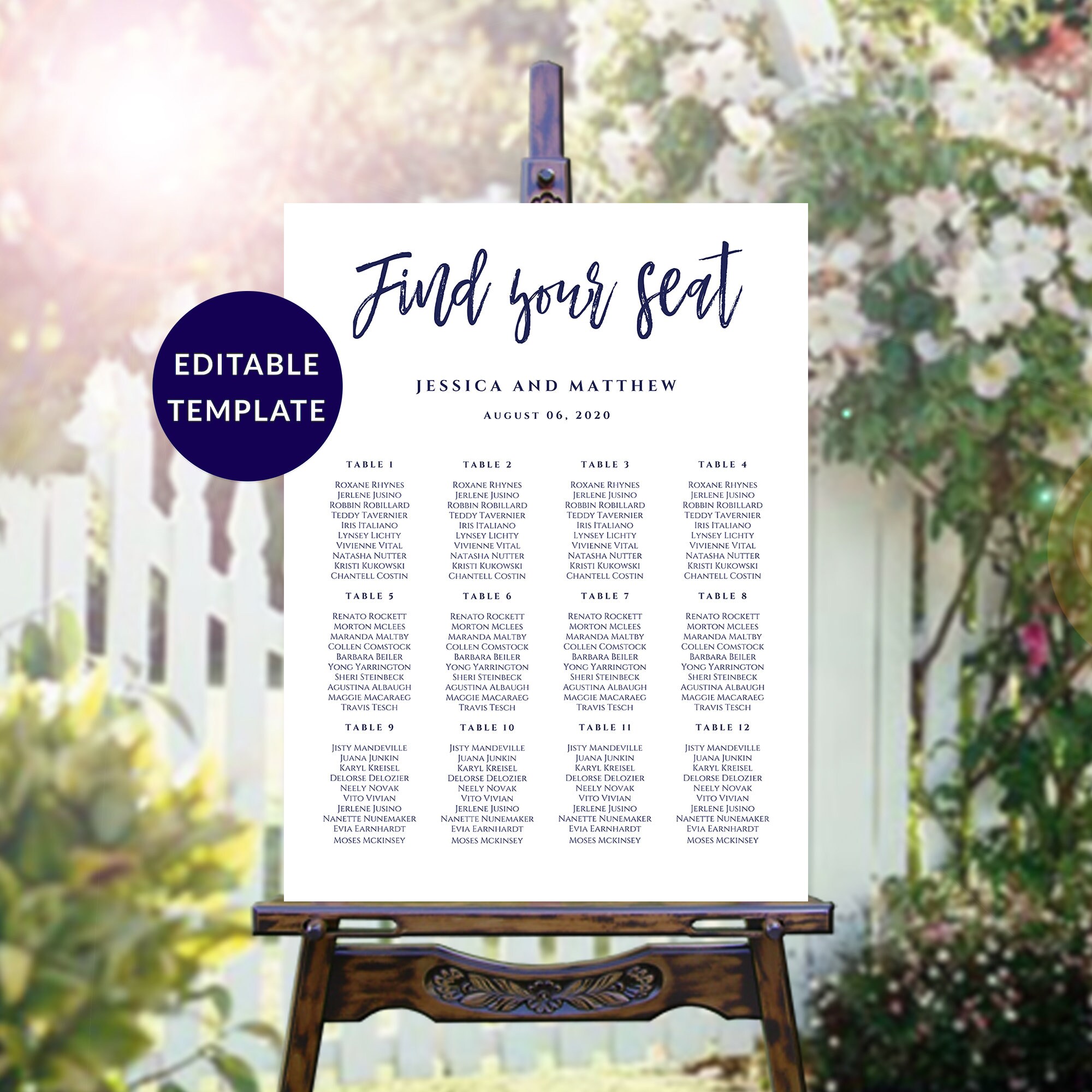 Large Wedding Seating Chart Editable Navy Blue Seating Chart Poster Modern Urban Wedding Seating Plan Brush Seating Chart Template Sch17