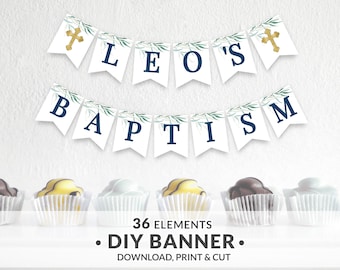 Printable Baptism Banner Boy, First Holy Communion Banner, Baby Christening, 1st Communion, DIY Baptism Party Decorations, DOWNLOAD #027-101