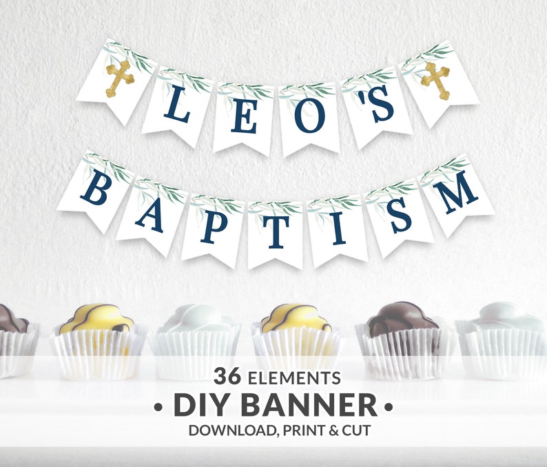 Printable Baptism Banner Boy, First Holy Communion Banner, Baby Christening, 1st Communion, DIY Baptism Party Decorations, DOWNLOAD 027-101 image 1
