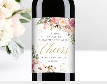 Wine Label Template, Bohemian Wedding Wine Labels, Floral Personalized Wine Labels, Editable Boho Blush Wine Labels, PRINTABLE  #021-110