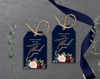 Favor Tag Template, Navy Blue Burgundy and Gold Wedding Gift Tag, Thank You Tag editable template, Custom Wedding Tag, Wedding tag #019-104