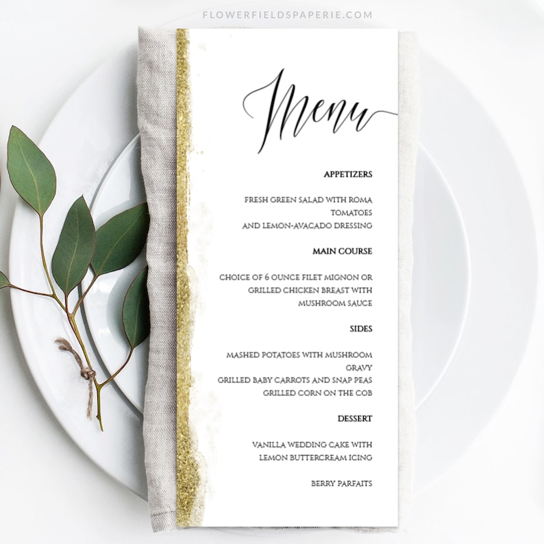 Elegant Reception Card Printable Gold Glitter Menu Editable Template Glitter Wedding Dinner Menu DIY Wedding Editable Menucard #013-119