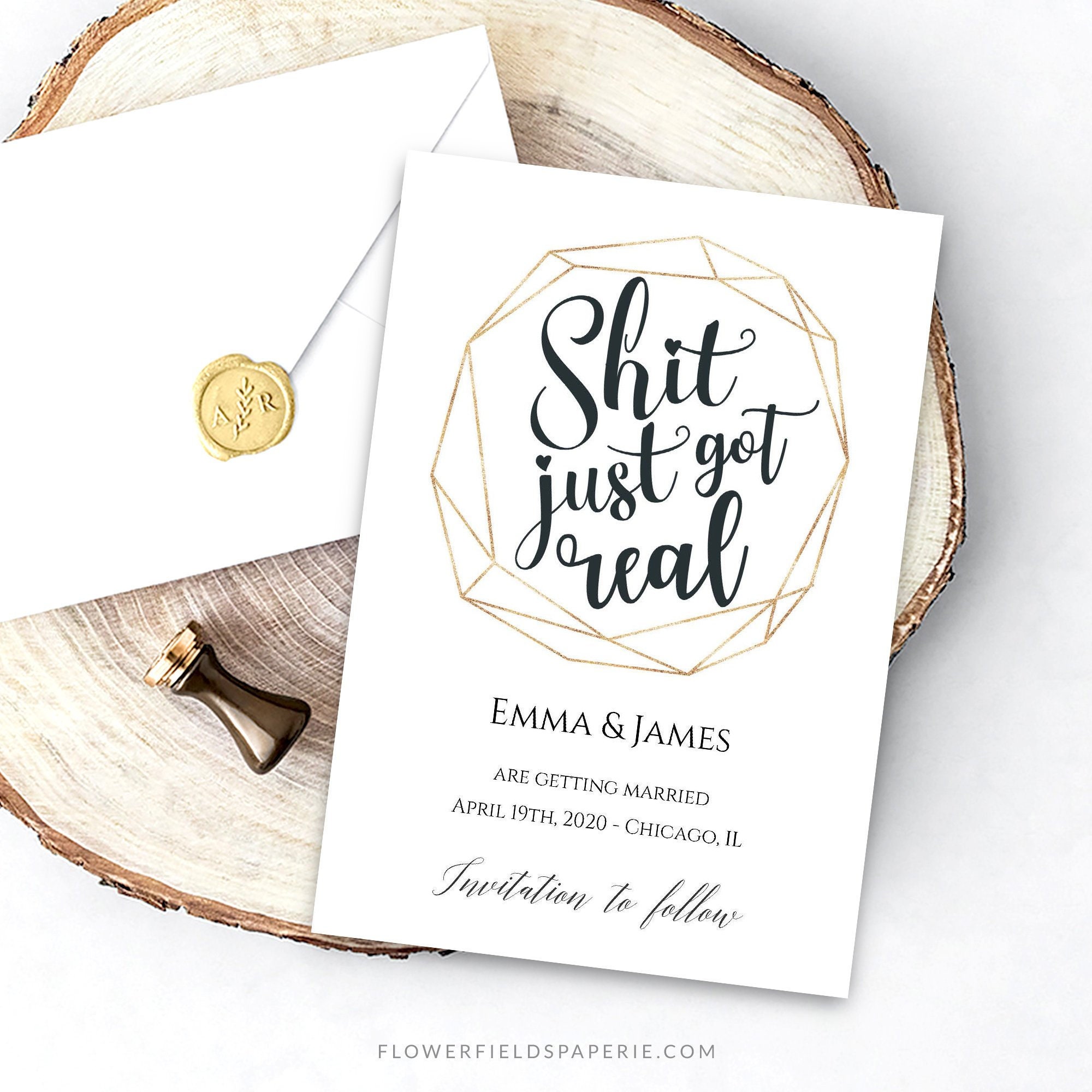 Funny Save The Date Shit Just Got Real Fun Save The Dates Etsy Funny Save The Date Shit Just Got Real Fun Save The Dates Etsy