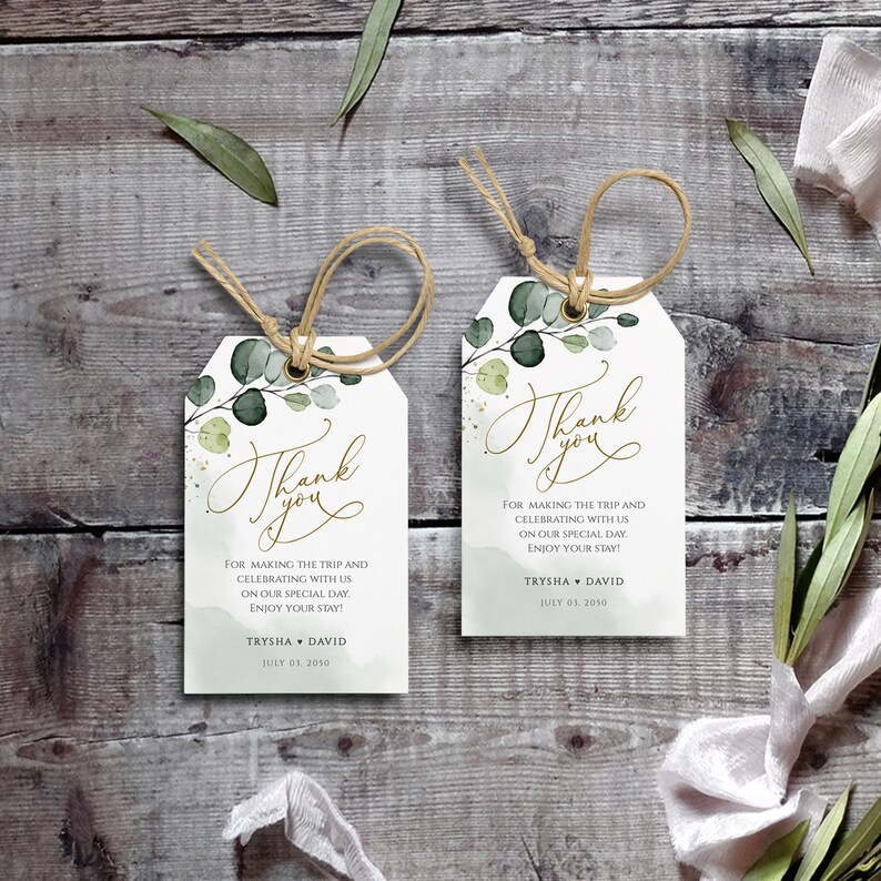 Rustic Favor Tag Template, Greenery Wedding Gift Tag, Thank You Tag editable template, Eucaliptus Wedding Tag, Foliage favor tag 035-104 image 2