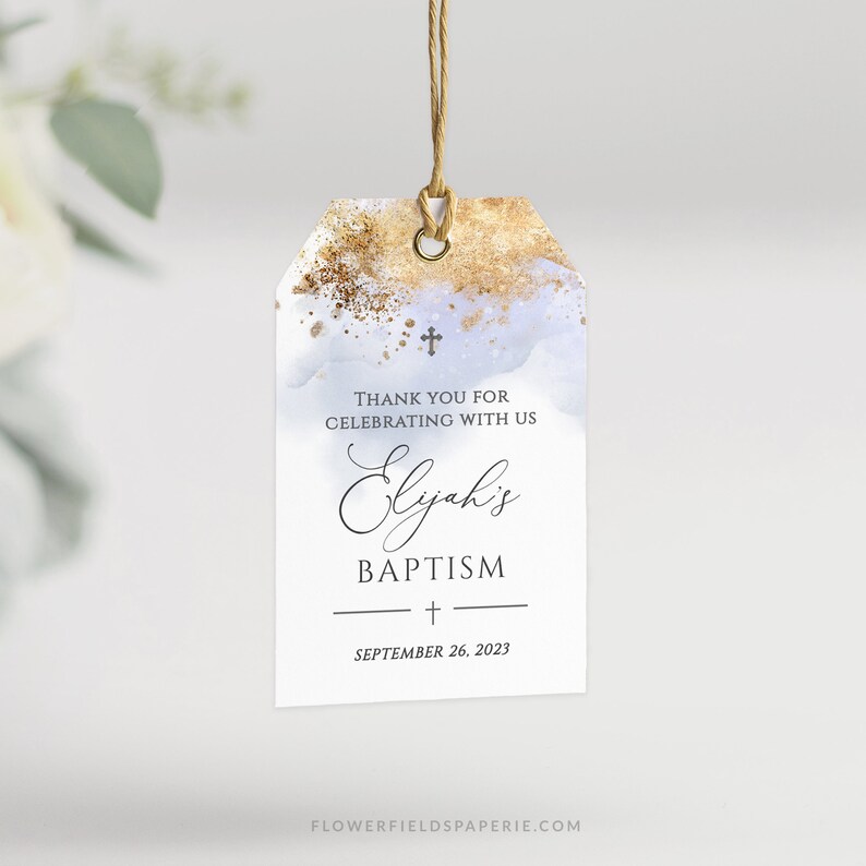 Christening Favor Tag Template Boy Baptism Gift Tag Dusty Etsy
