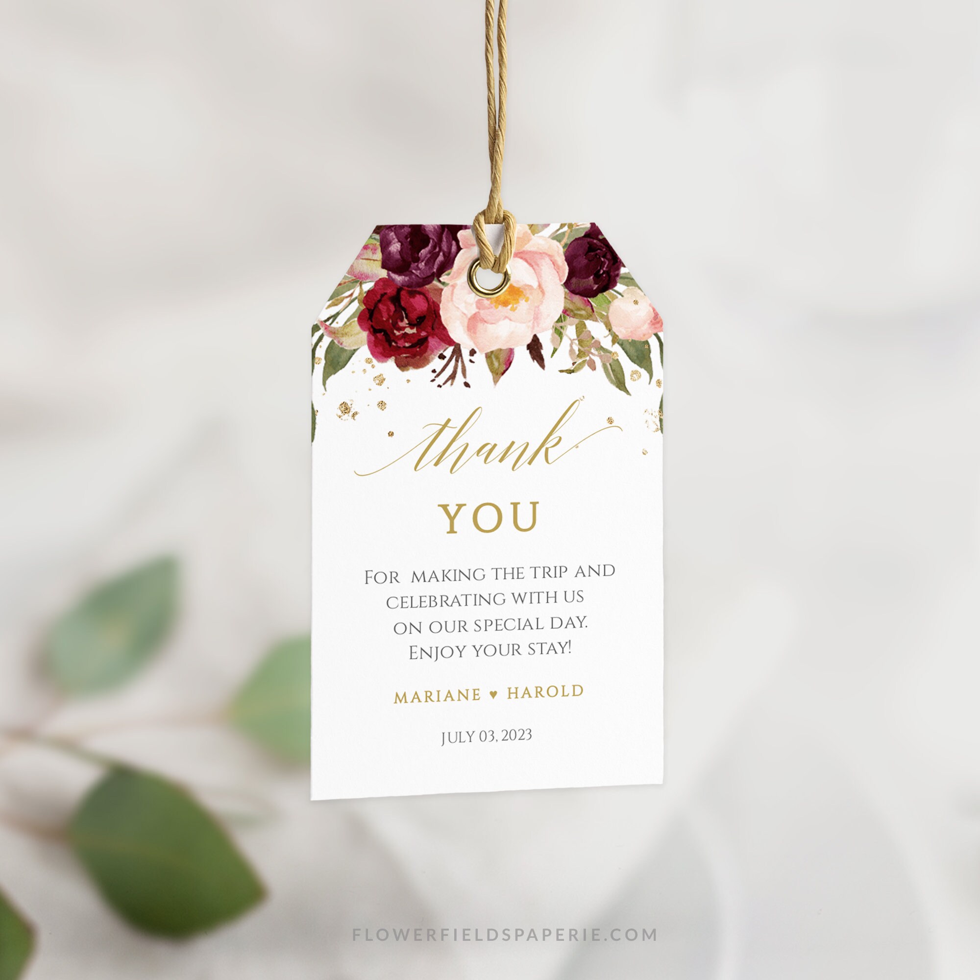 Boho Favor Tag Template Marsala And Peach Wedding Gift Tag Thank