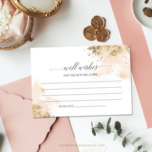 Gut wünscht bearbeitbare Vorlage, Blush und Gold Glitter, Hochzeitswünsche für Mr und Mrs, voll bearbeitbar, Luxus-Karte zum Ausdrucken DOWNLOAD 022-117