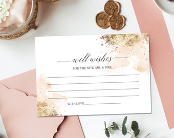 Well Wishes Editable Template, Blush and Gold Glitter, Wedding Wishes for Mr and Mrs, Fully Editable, Luxury Card Printable DOWNLOAD 022-117