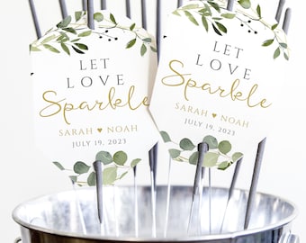 Let Love Sparkle, Boho Greenery Wedding Sparkler Send Off, Editable Sparkler tags, Custom, Personalized Sparkler Tag Template #017-132