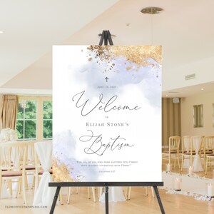 Baptism Welcome Sign Boy Template, Christening Welcome Sign, Dusty Blue and Gold Sign, Luxury Bautizo Ninos Bienvenidos DOWNLOAD 034-114 image 6