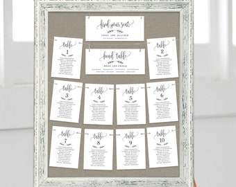 Script elegance seating cards template, Modern wedding table seating chart, Editable wedding template, Hanging cards seating plan, SCH11