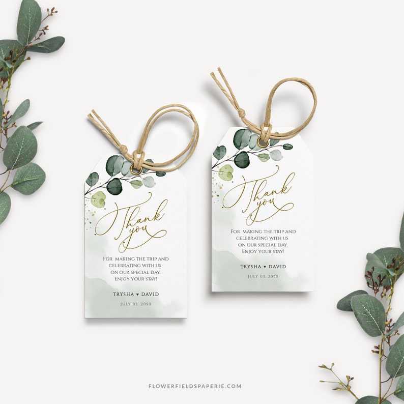 Rustic Favor Tag Template, Greenery Wedding Gift Tag, Thank You Tag editable template, Eucaliptus Wedding Tag, Foliage favor tag 035-104 image 7