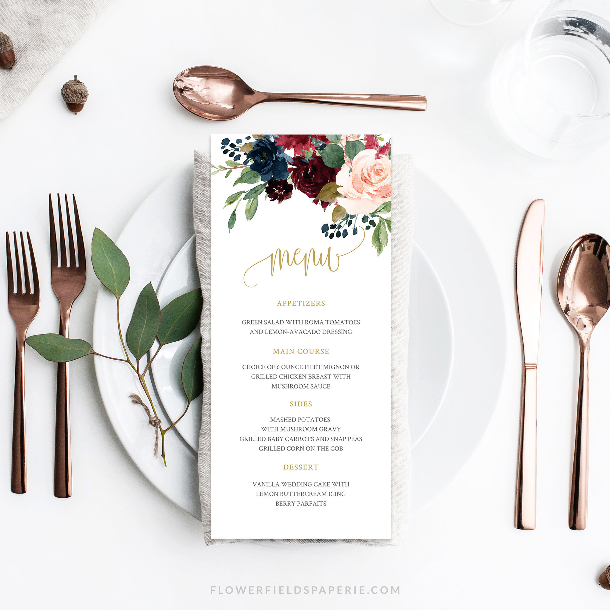 Wedding Menu Template Wedding Dinner Menu Navy Marsala And Blush