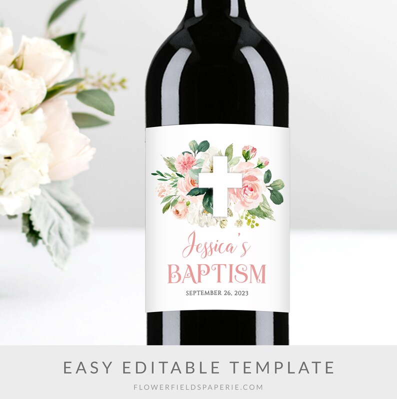 Baptism Wine Label Template for girl Baptism Wine Bottle Etsy
