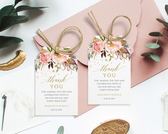 Favor Tag Template, Boho Blush Flower Wedding Gift Tag, Editable Thank You Tag, Custom Floral Tag, Bohemian Wedding DIY Tag #021-104