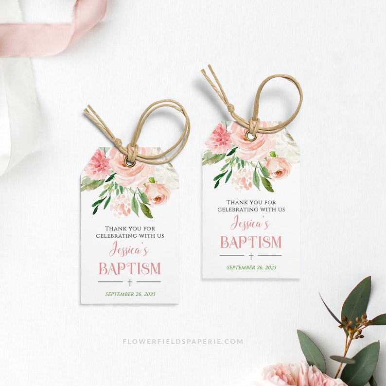 Baptism Thank You Tags Printable Baptism Girl Gift Tag Thank Etsy
