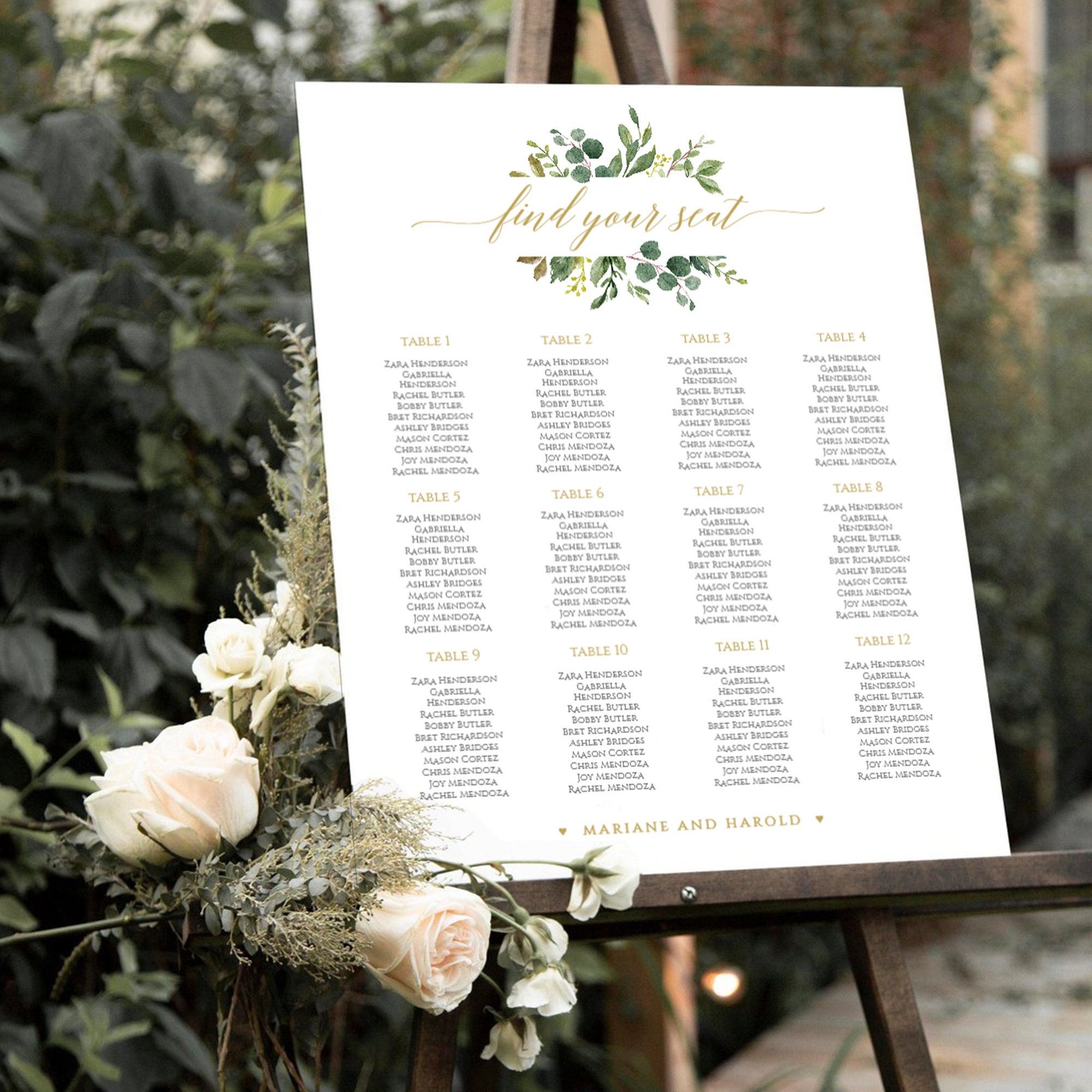 Rustic Wedding seating chart, Greenery wedding large