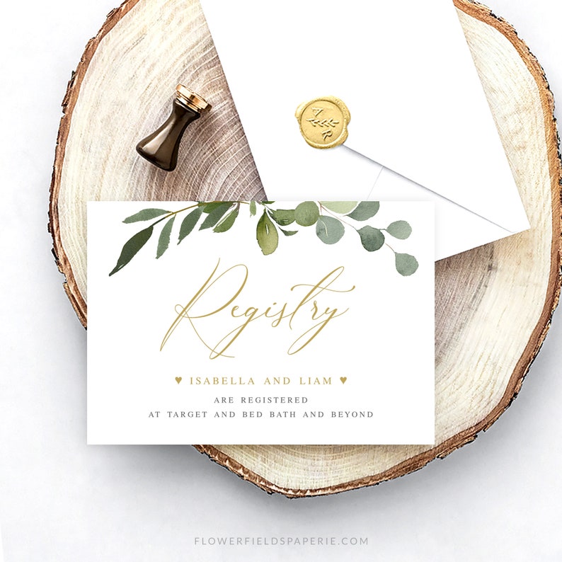 Registry Card Greenery Template Rustic Wedding Registry Etsy