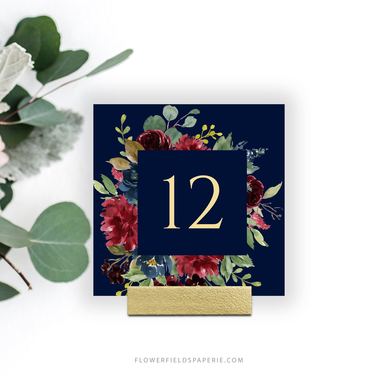 Table Number Card Template Navy Blue Burgundy and Gold | Etsy