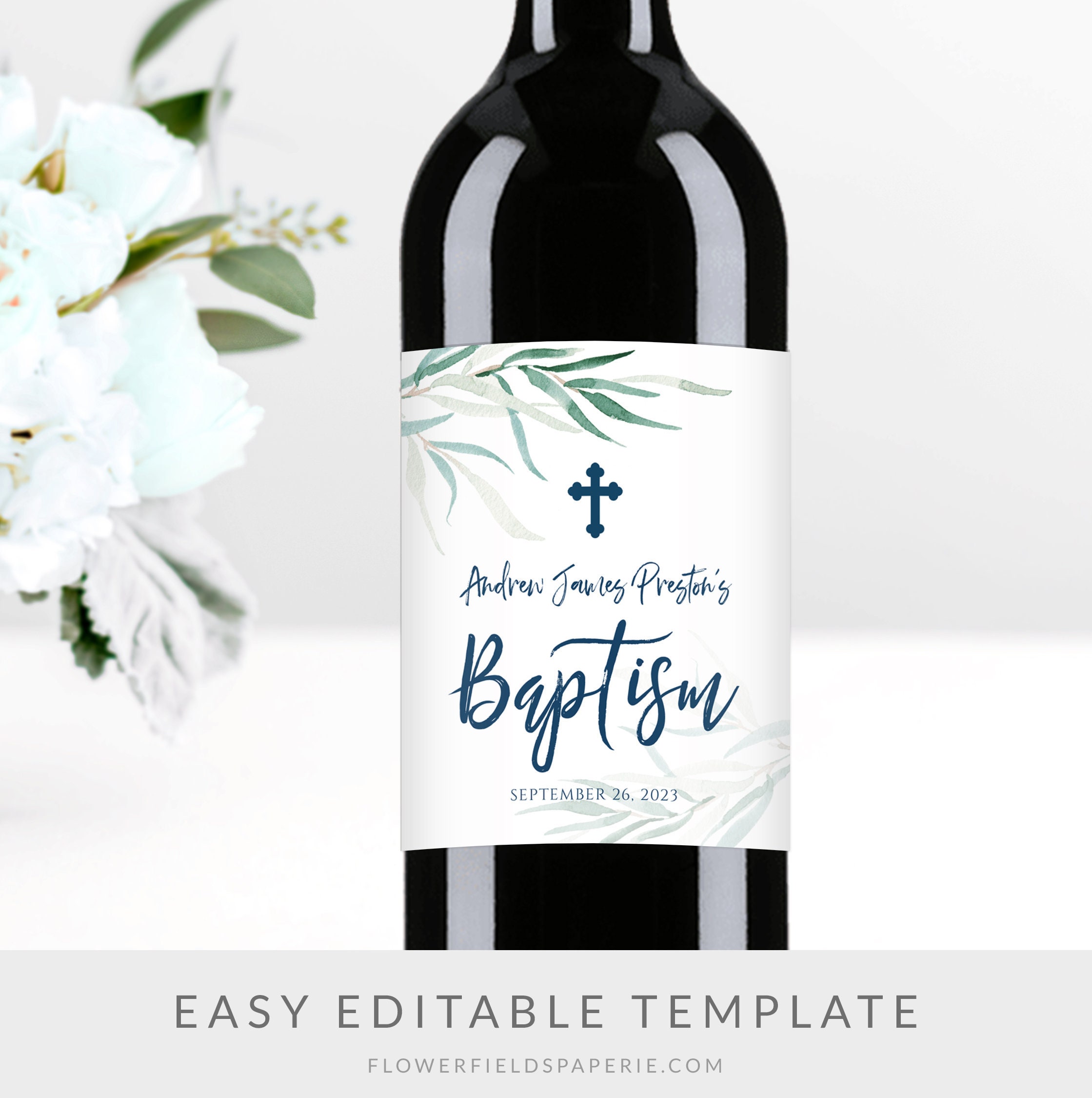 Baptism Wine Label Template, Baptism Boy Wine Labels, Bautizo Wine Labels, Editable Wine Labels ...