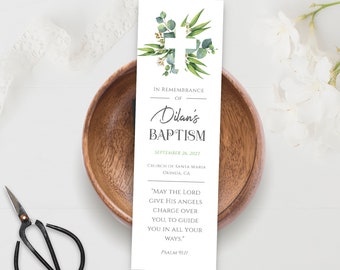 Baptism Bookmark Boy template, Baptism Rememberance, Baptism Favors, Editable Bookmark Keepsake, Printable Floral Bookmark, Download 028-106