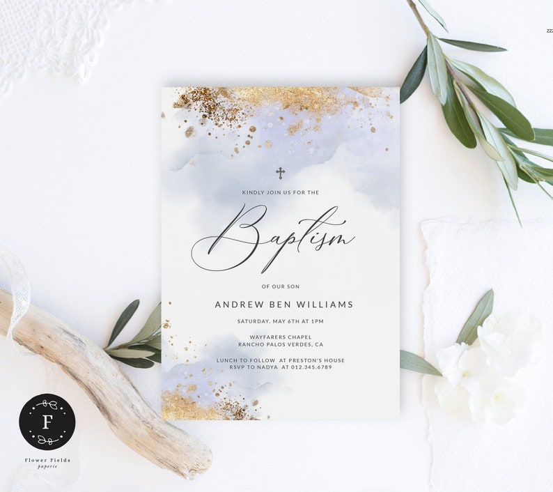 Luxury Boy Baptism Invite, Christening Invitation Boy, Bautizo Niño invitation Instant download template, Confirmation, Printable 034-141 image 1