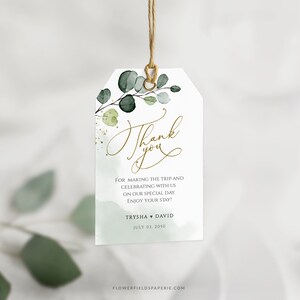 Rustic Favor Tag Template, Greenery Wedding Gift Tag, Thank You Tag editable template, Eucaliptus Wedding Tag, Foliage favor tag 035-104 image 4