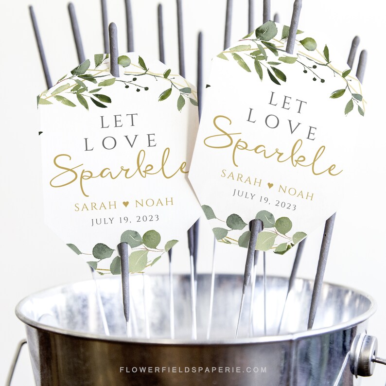 Let Love Sparkle, Boho Greenery Wedding Sparkler Send Off, Editable Sparkler tags, Custom, Personalized Sparkler Tag Template 017-132 image 4