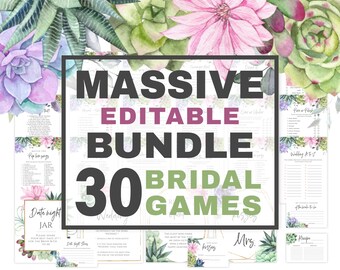 Succulent Bridal Shower Games Bundle, Bridal Games Bundle, Editable Shower Games, Floral Bachelorette Games, Tropical Bridal Bundle, #033