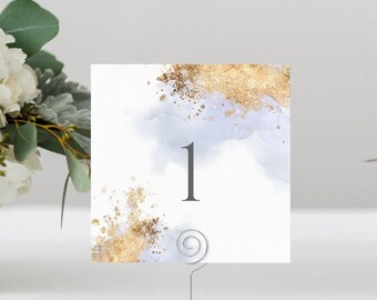 Dusty Blue and Gold Table Number Card Template, Editable Table Numbers, Printable Download, Luxury DIY Table Number printable #034-109