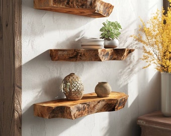 Walnut floating shelf floating wall shelf live edge wooden bookshelf floating corner shelf home decor