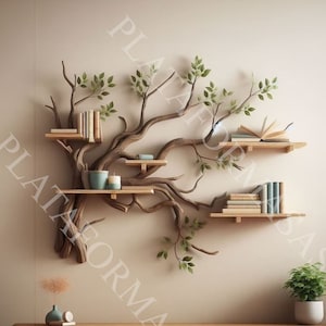 Tree branch floating corner shelf driftwood mini bookcase bookshelf decorations wall decor