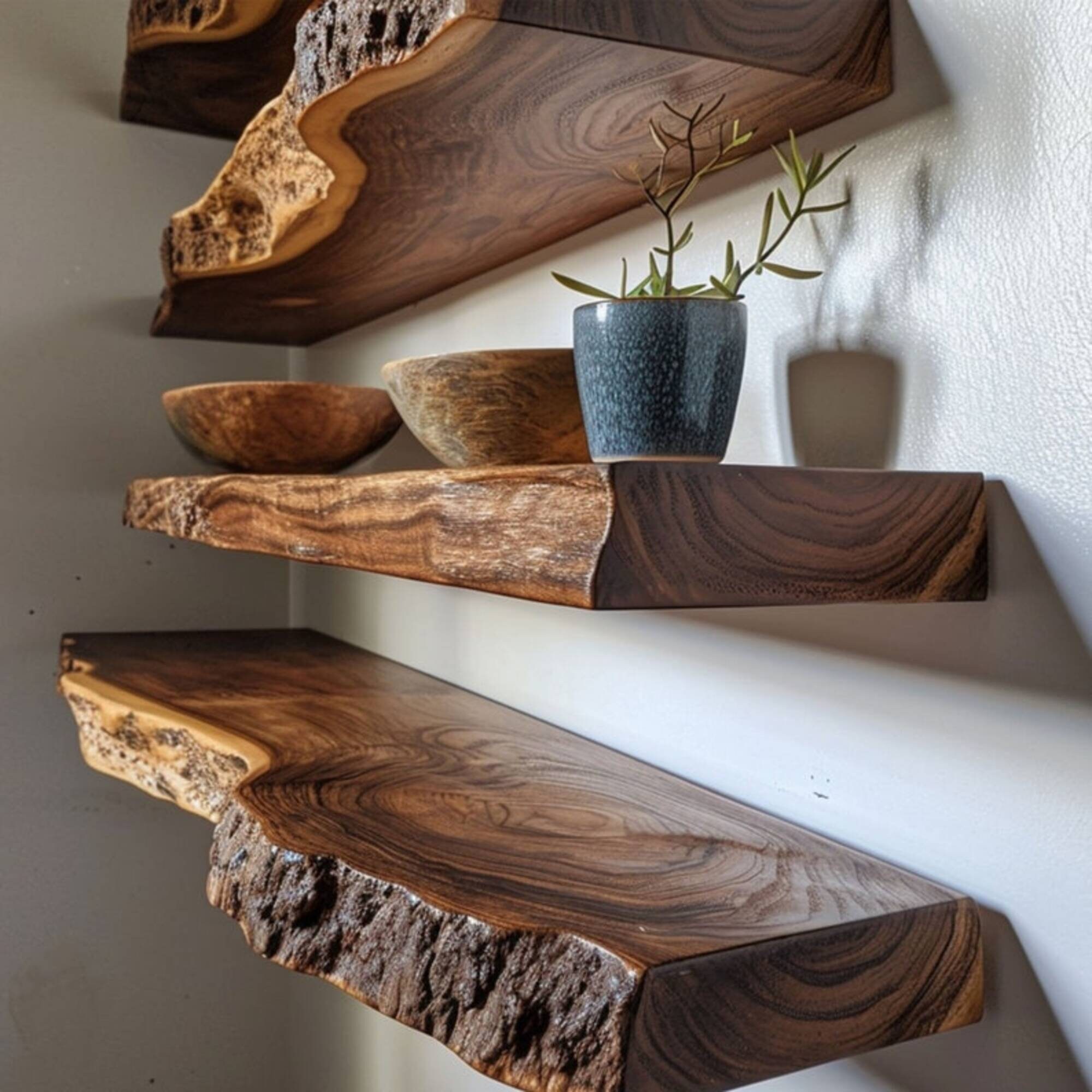 Live Edge Floating Corner Wall Shelf Solid Wood Long Floating Shelf ...