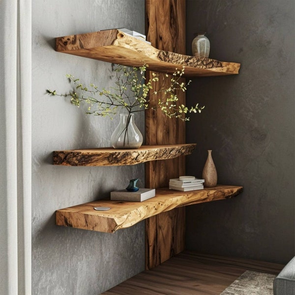 Floating corner shelf live edge floating shelf bookshelf decorations corner wall shelf home decor