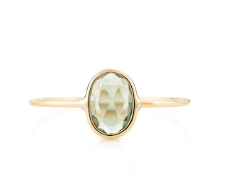 Natural Green Sapphire Ring 14K Solid Gold, Stackable Rings, Everyday Green Sapphire Ring, Dainty Gemstone Ring For Women, Gifts For Her