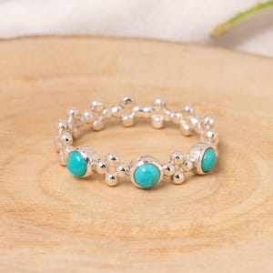Turquoise Stacking Ring, 925 Sterling Silver Ring, Natural Turquoise Ring, Minimalist Band, Handmade Jewelry, Gift For Her