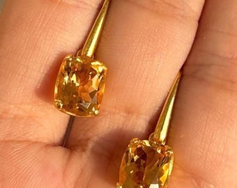 Citrine Earrings, 925 Sterling Silver, Small Citrine Earrings, Natural Citrine, November Birthstone, Statement Dangle Earrings, Gift For Her
