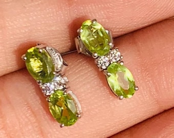Genuine Peridot Stud Earrings, 925 Sterling Silver, Green Peridot Earrings, August Birthstones, Handmade Tiny Peridot Earrings, Gift For Her