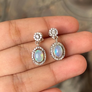 Genuine Opal Earrings, 925 Sterling Silver, Ethiopian Opal Dangle Earrings, Handmade Boho Opal Earrings, October Birthstone, Gifts For Her