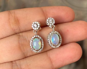Pendientes de ópalo auténtico, plata de ley 925, pendientes colgantes de ópalo etíope, pendientes de ópalo bohemio hechos a mano, piedra de nacimiento de octubre, regalos para ella