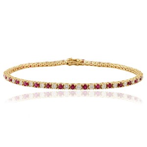 Natural Ruby Diamond Bracelet, 18k Yellow Gold Bracelet, Ruby Bracelet, Wedding Bracelet, Ruby Tennis Bracelet, Minimalist Ruby Bracelet
