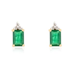 Emerald Stud Earrings, Emerald Diamond Earrings, 14k Yellow Gold Studs, Emerald Gemstone, May Birthday, Gemstone Earrings, Gift For Her