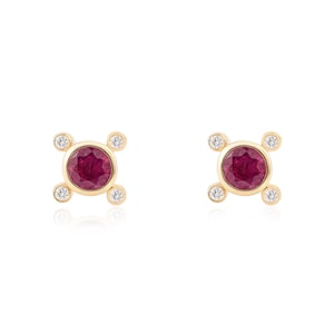 Diamond Ruby Earrings in 14K Solid Gold, Dainty Ruby Stud Earrings, Diamond Earrings for Women, July Birthstone Earrings, Gift for Mom